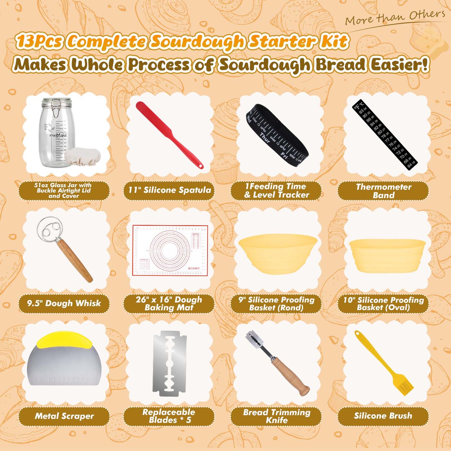 TeeMars Upgraded Sourdough Starter Kit - Durable Complete Sourdough Bread Baking Supplies (13PCS)