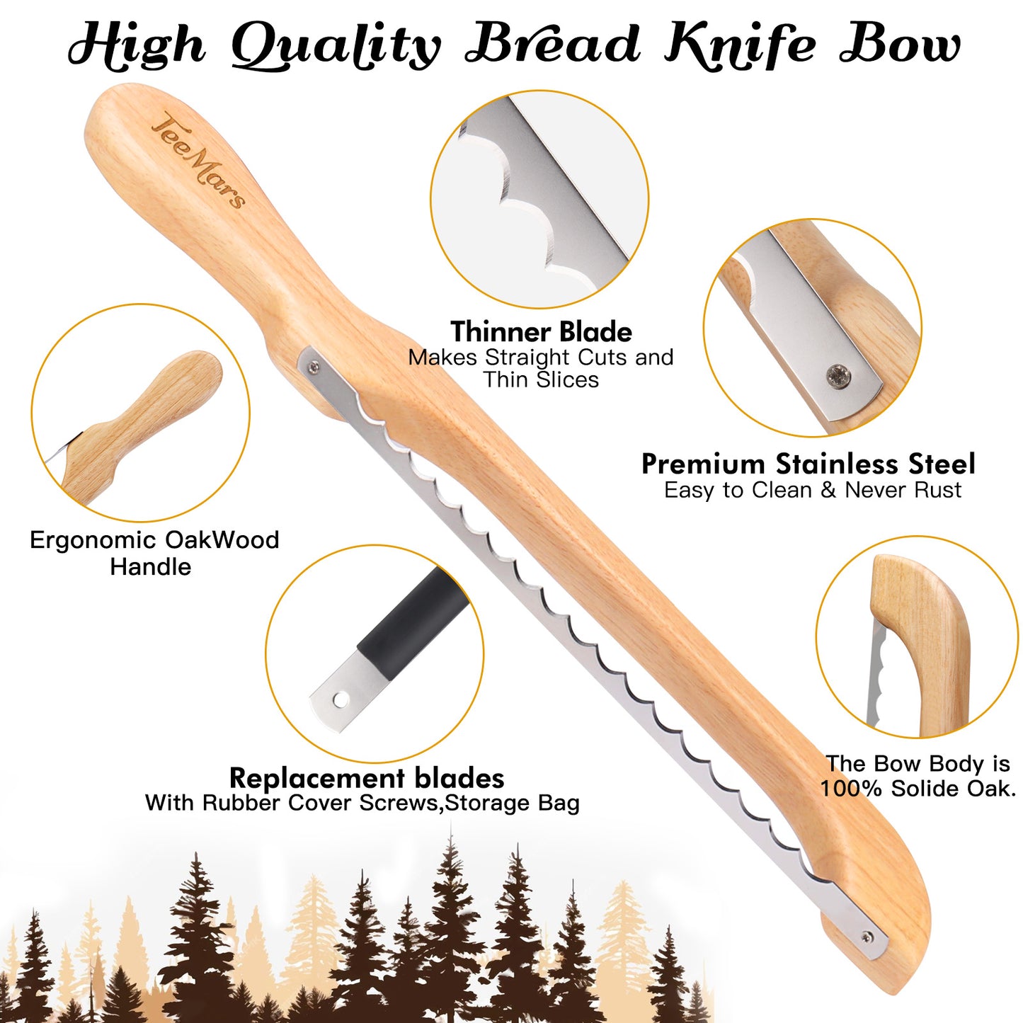 TeeMars Bread Knife for Homemade Bread - 16.5" Premium Oakwood Serrated Bread Slicer Knife