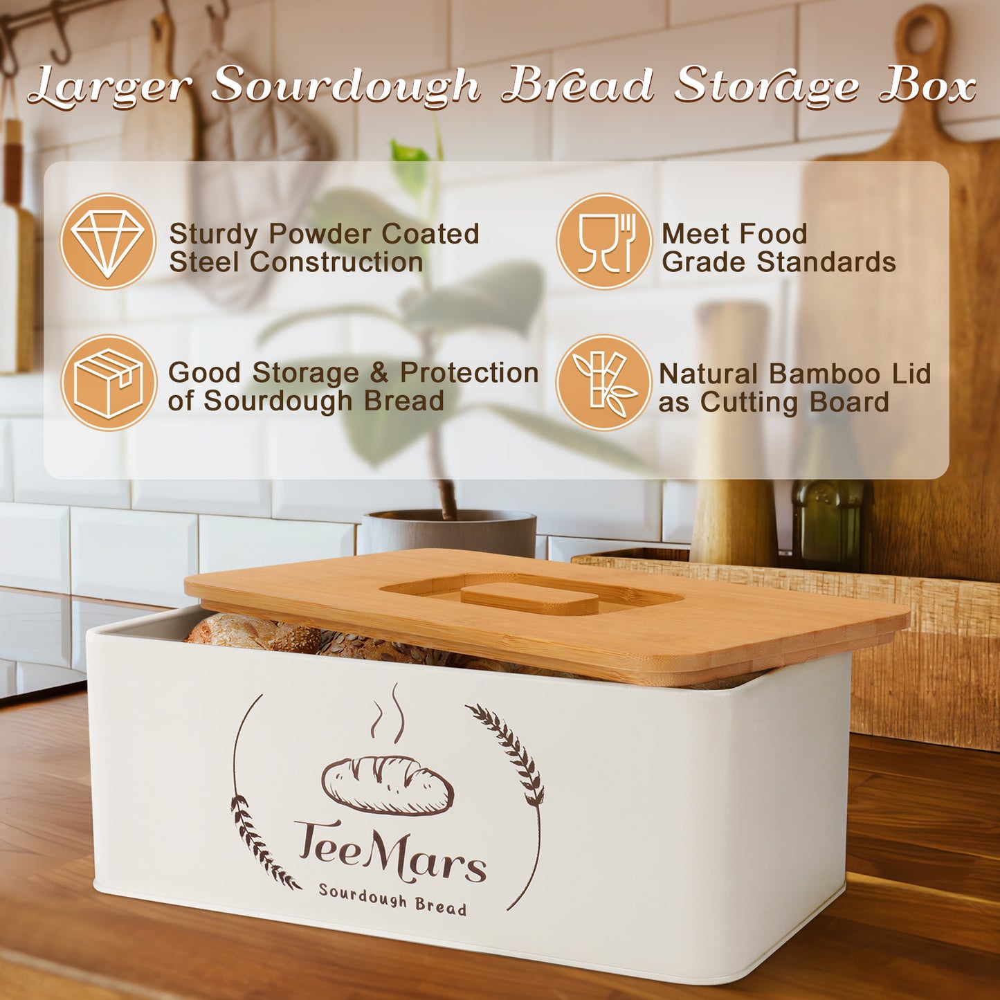 TeeMars Bread Box Kit for Kitchen Countertop - Stainless Steel Bread Storage Box (3PCS)