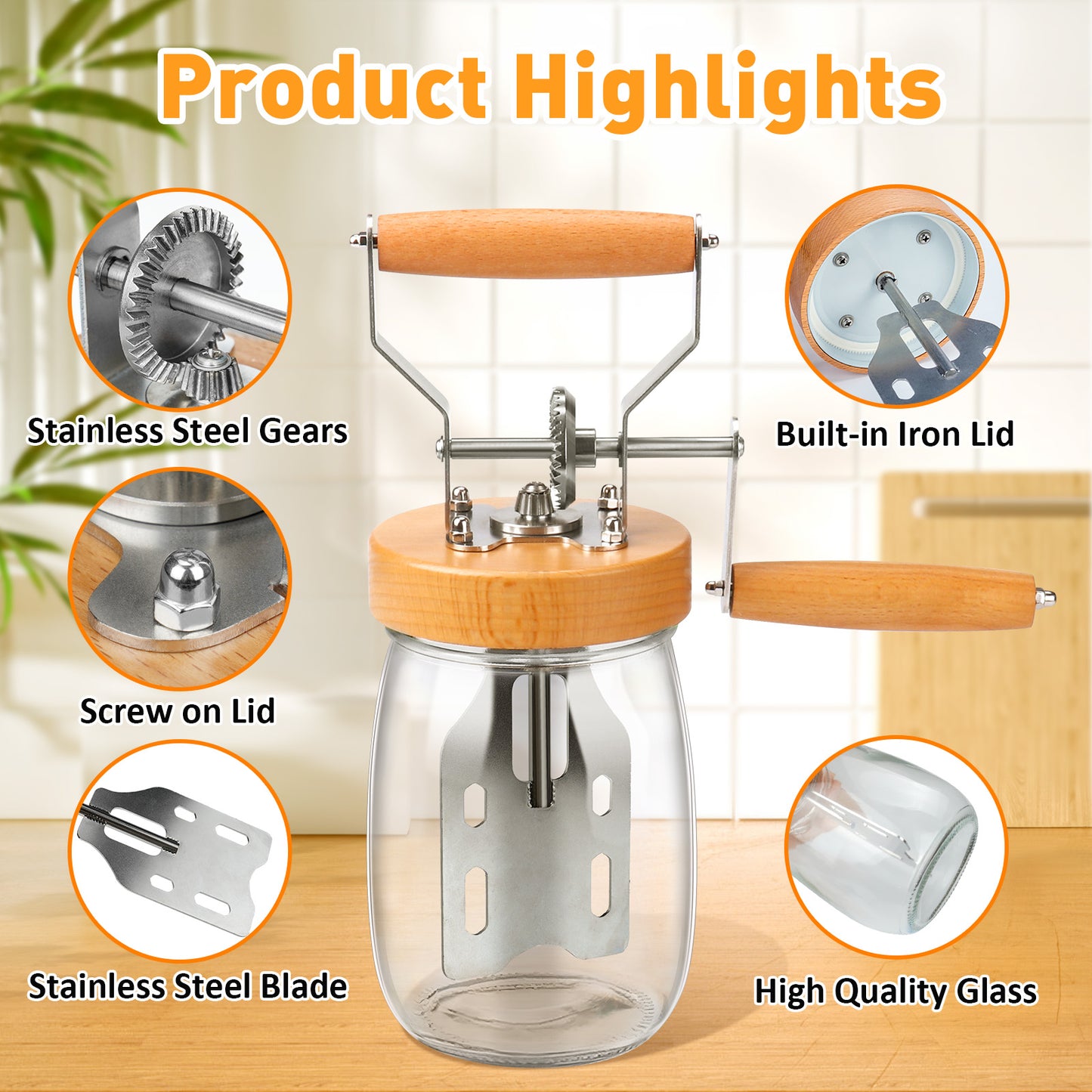 TeeMars Butter Churner - Hand Crank Butter Churner Mason Jar (34oz)