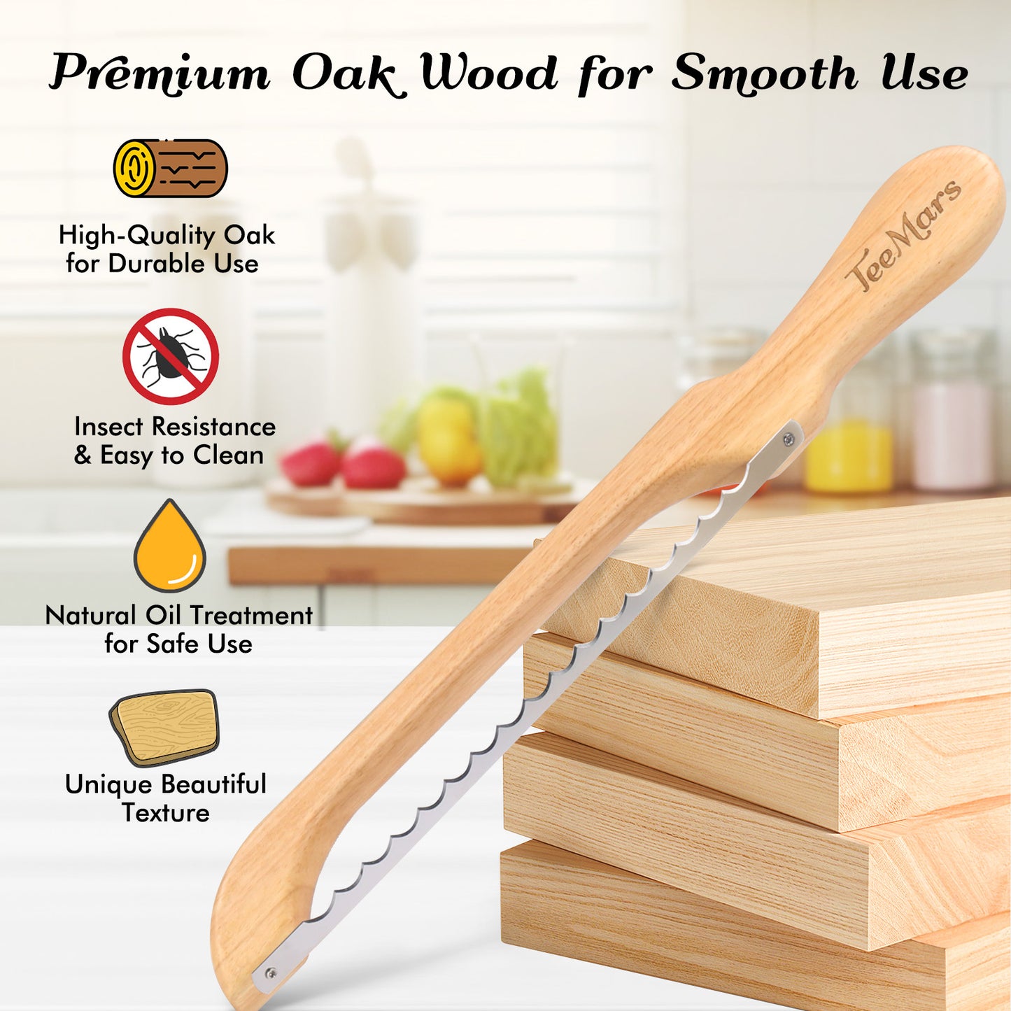 TeeMars Bread Knife for Homemade Bread - 16.5" Premium Oakwood Serrated Bread Slicer Knife