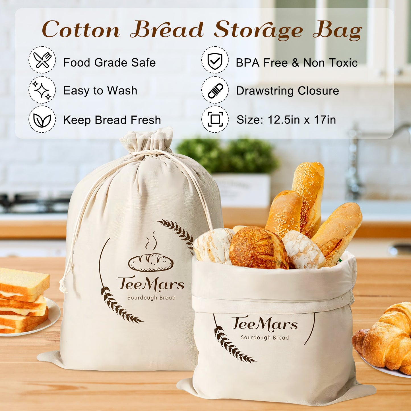 TeeMars Bread Box Kit for Kitchen Countertop - Stainless Steel Bread Storage Box (3PCS)