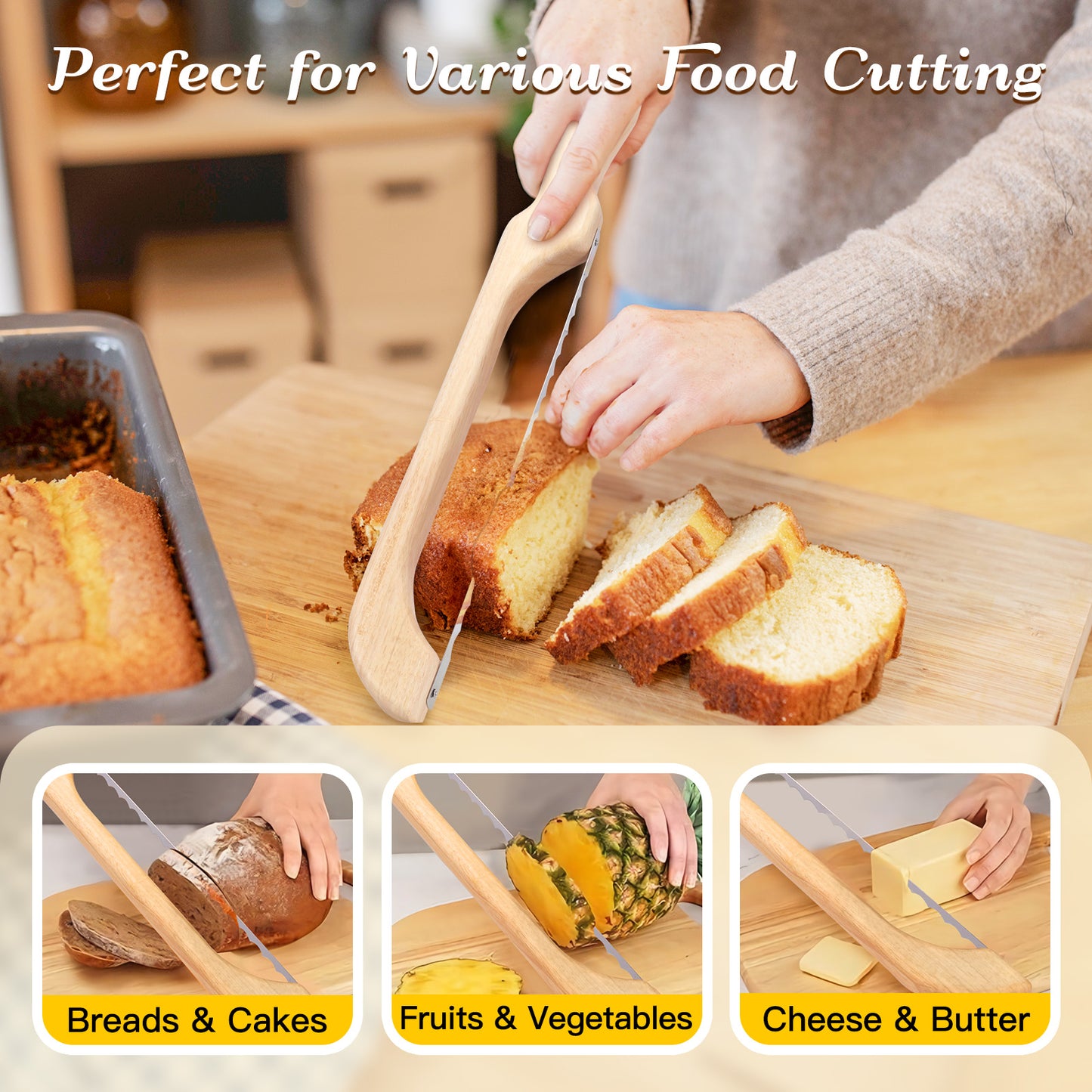 TeeMars Bread Knife for Homemade Bread - 16.5" Premium Oakwood Serrated Bread Slicer Knife