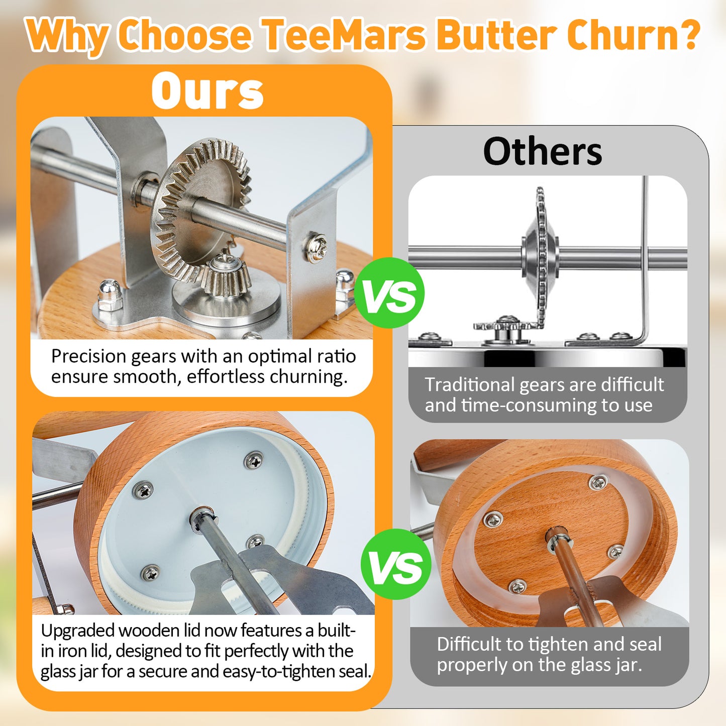 TeeMars Butter Churner - Hand Crank Butter Churner Mason Jar (34oz)