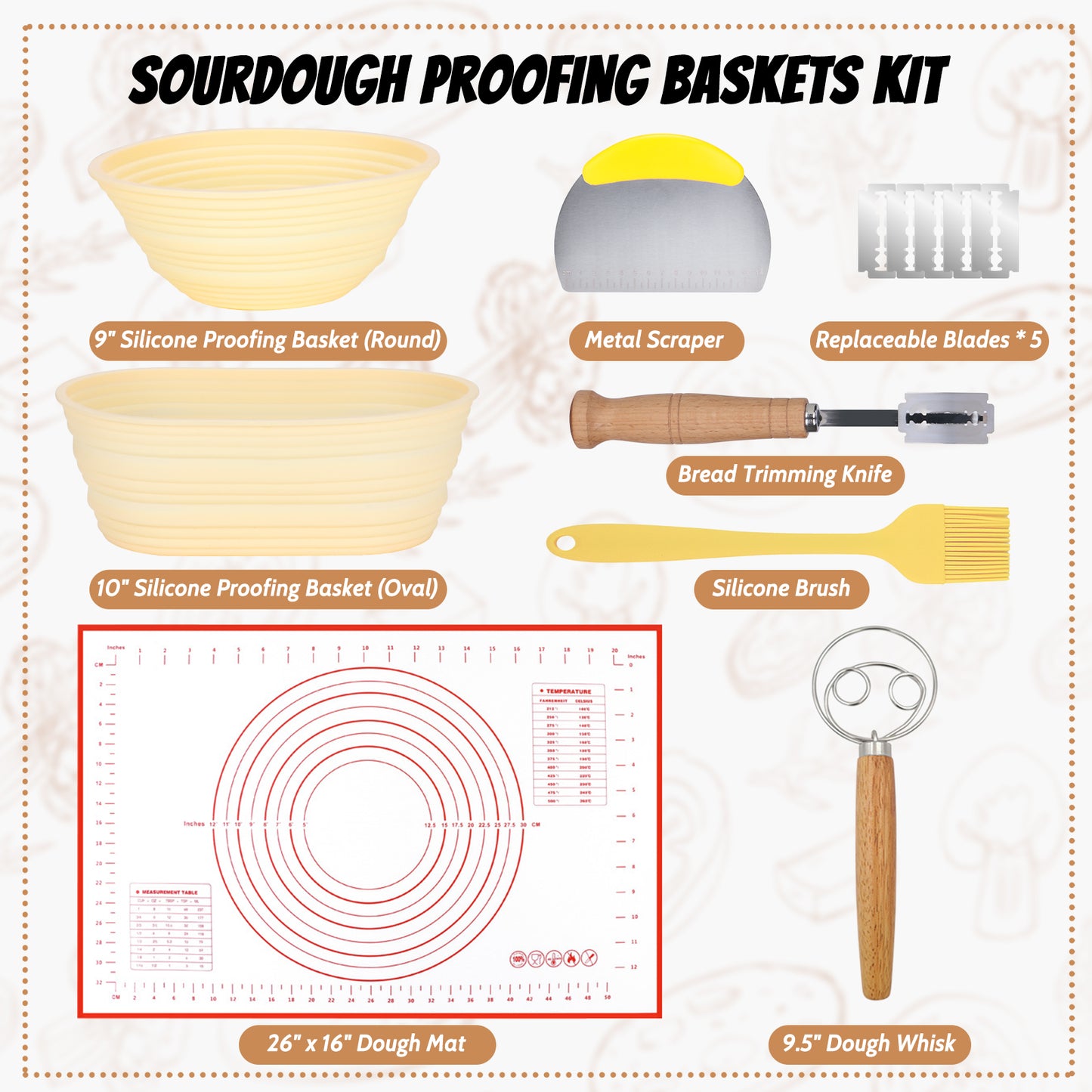 (Year-End Special) TeeMars Sourdough Bread Proofing Baskets Kit - Sourdough Bread Baking Supplies