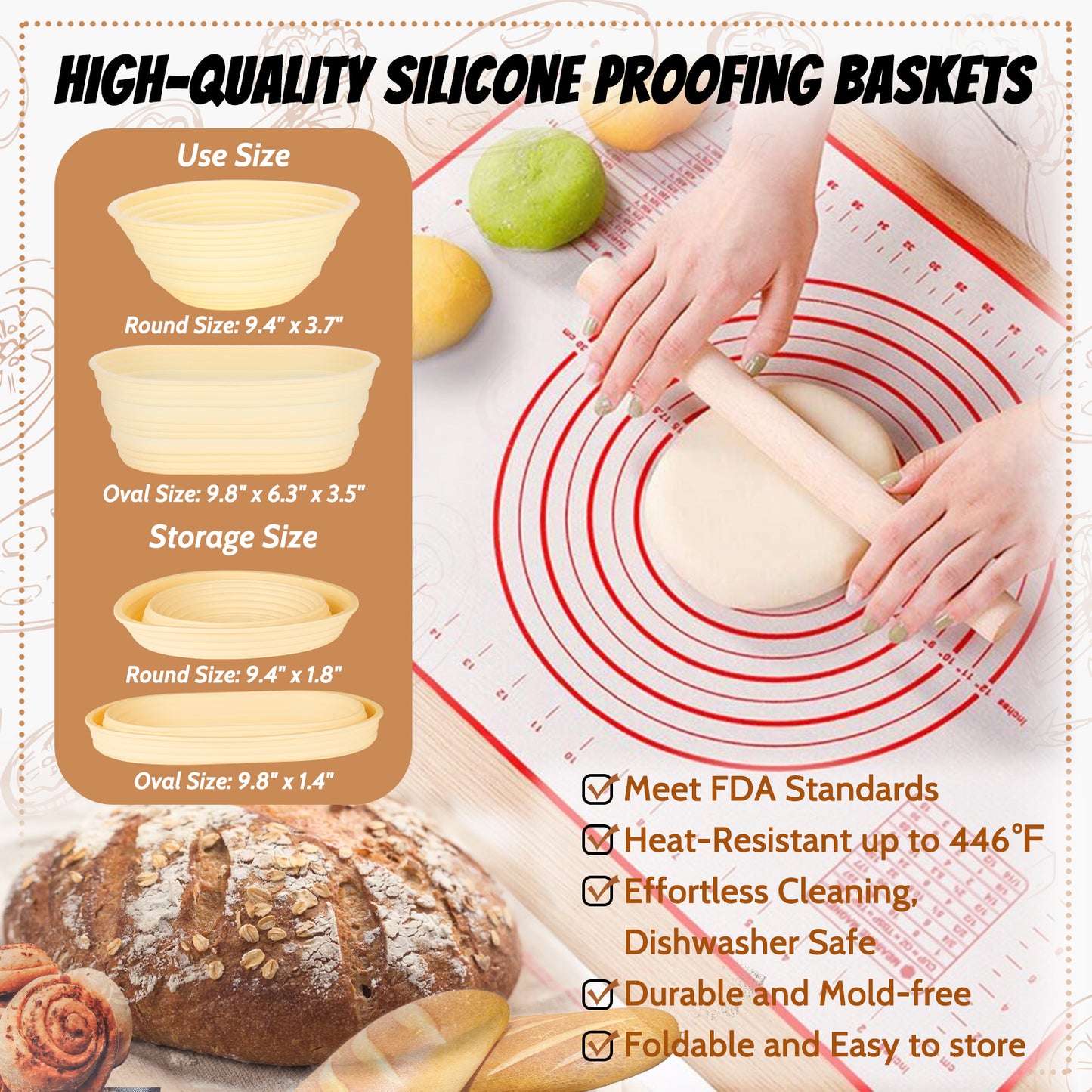 (Year-End Special) TeeMars Sourdough Bread Proofing Baskets Kit - Sourdough Bread Baking Supplies