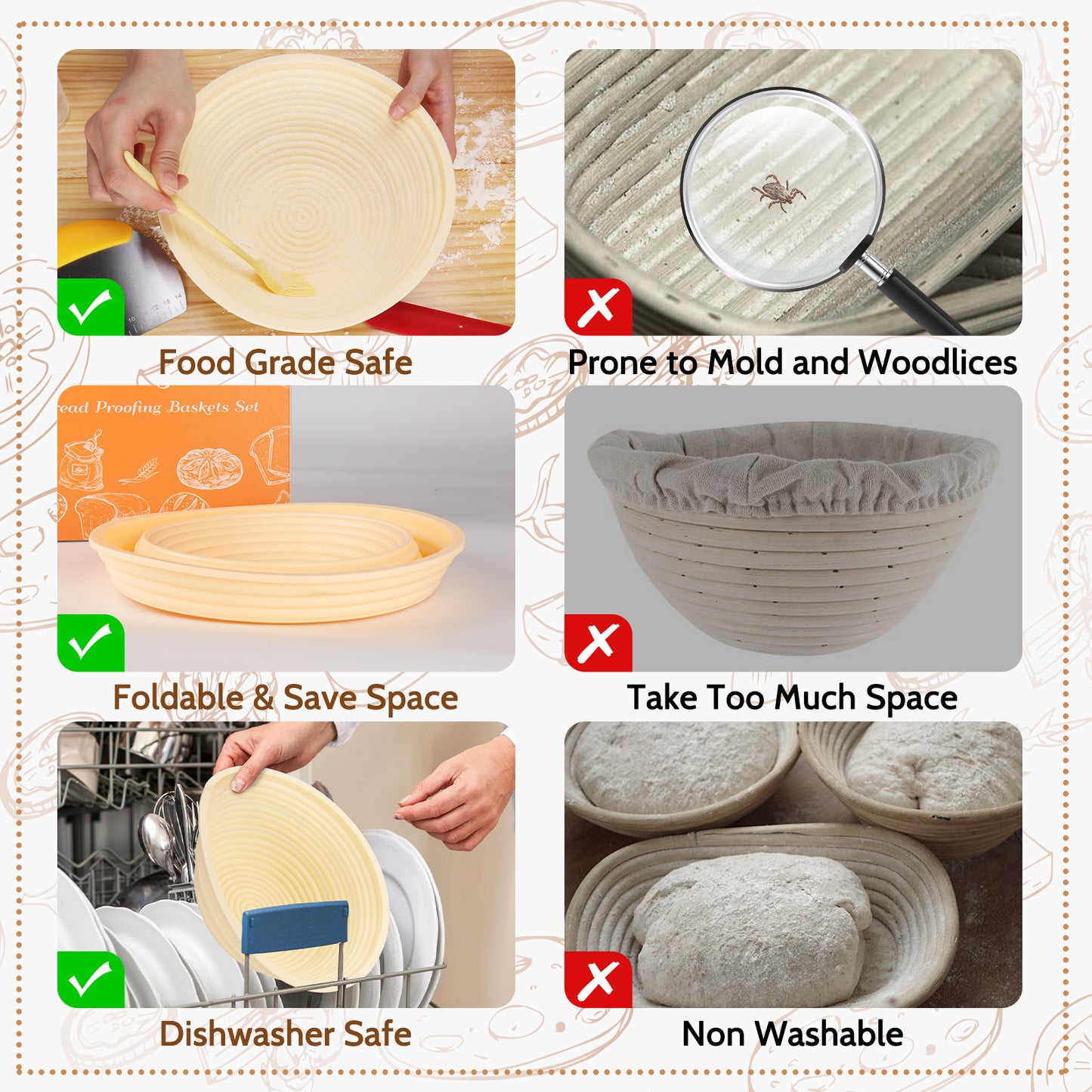 (Year-End Special) TeeMars Sourdough Bread Proofing Baskets Kit - Sourdough Bread Baking Supplies
