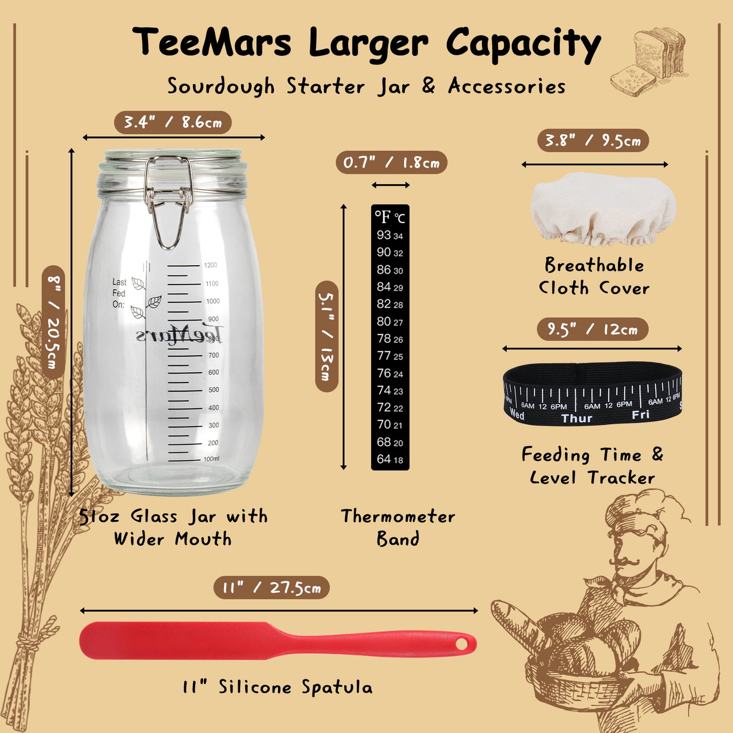 TeeMars Sourdough Starter Kit - 1500ml Sourdough Jar