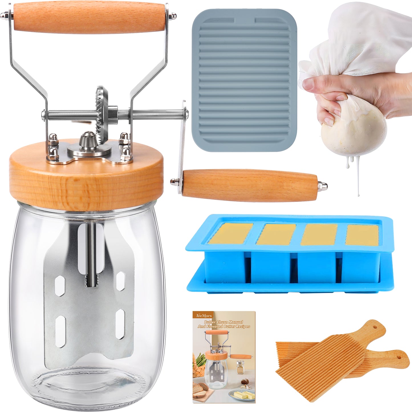 TeeMars Butter Churner - Hand Crank Butter Churner Mason Jar (34oz)