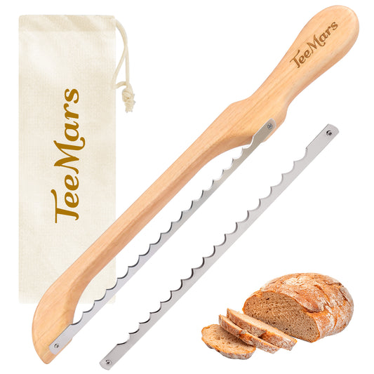 TeeMars Bread Knife for Homemade Bread - 16.5" Premium Oakwood Serrated Bread Slicer Knife