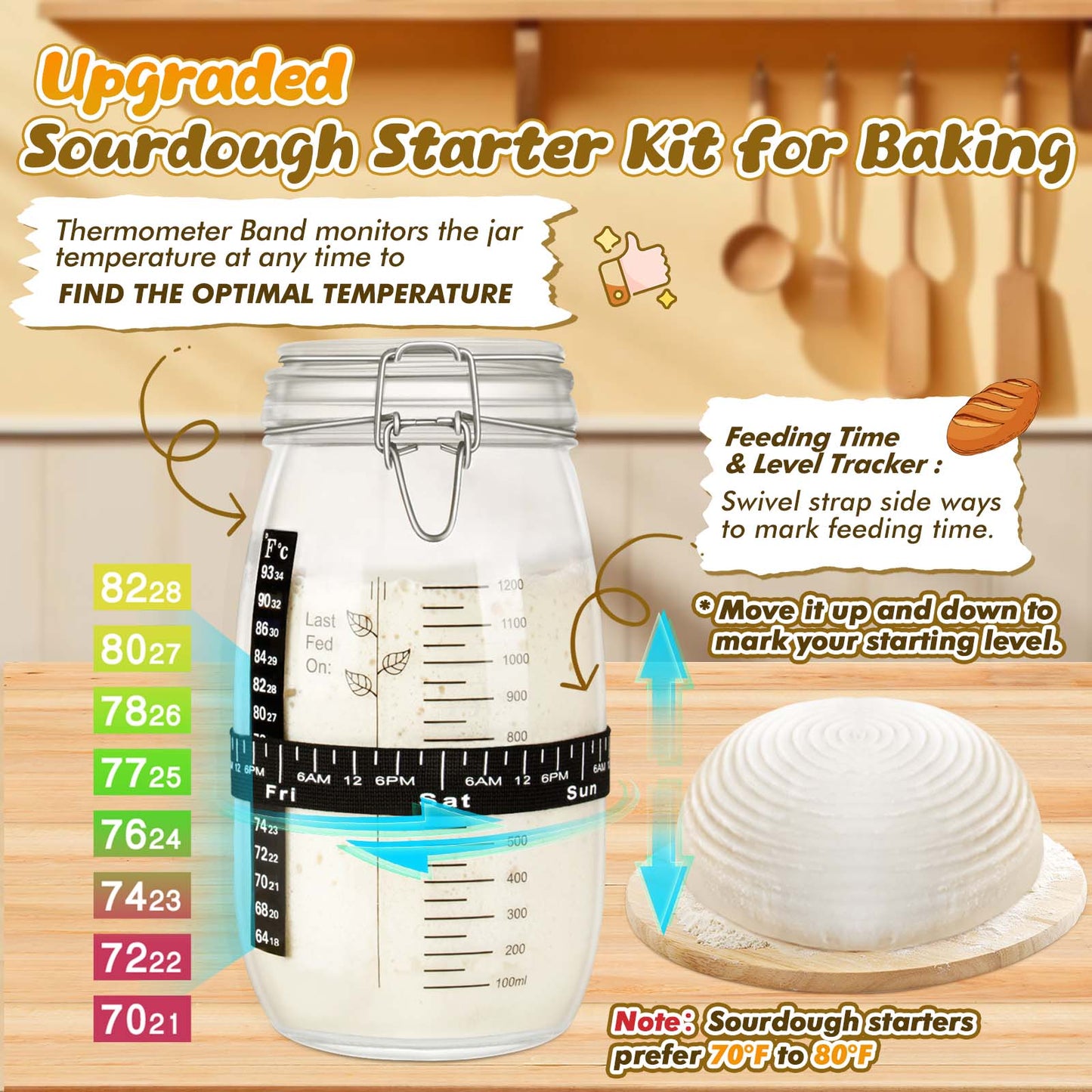 TeeMars Upgraded Sourdough Starter Kit - Durable Complete Sourdough Bread Baking Supplies (13PCS)