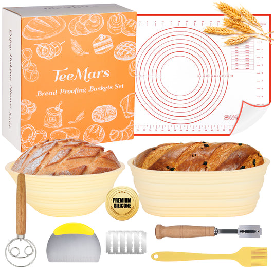 (Year-End Special) TeeMars Sourdough Bread Proofing Baskets Kit - Sourdough Bread Baking Supplies