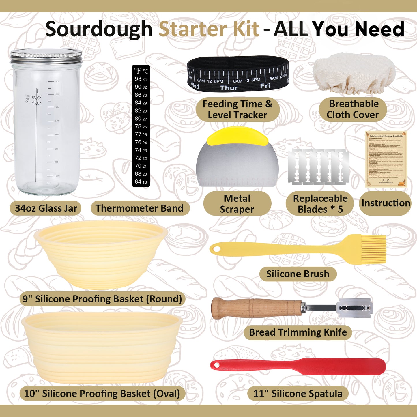 TeeMars Sourdough Starter Kit - Durable Complete Sourdough Bread Baking Supplies (11PCS)