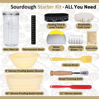 TeeMars Sourdough Starter Kit - Durable Complete Sourdough Bread Baking Supplies (11PCS)