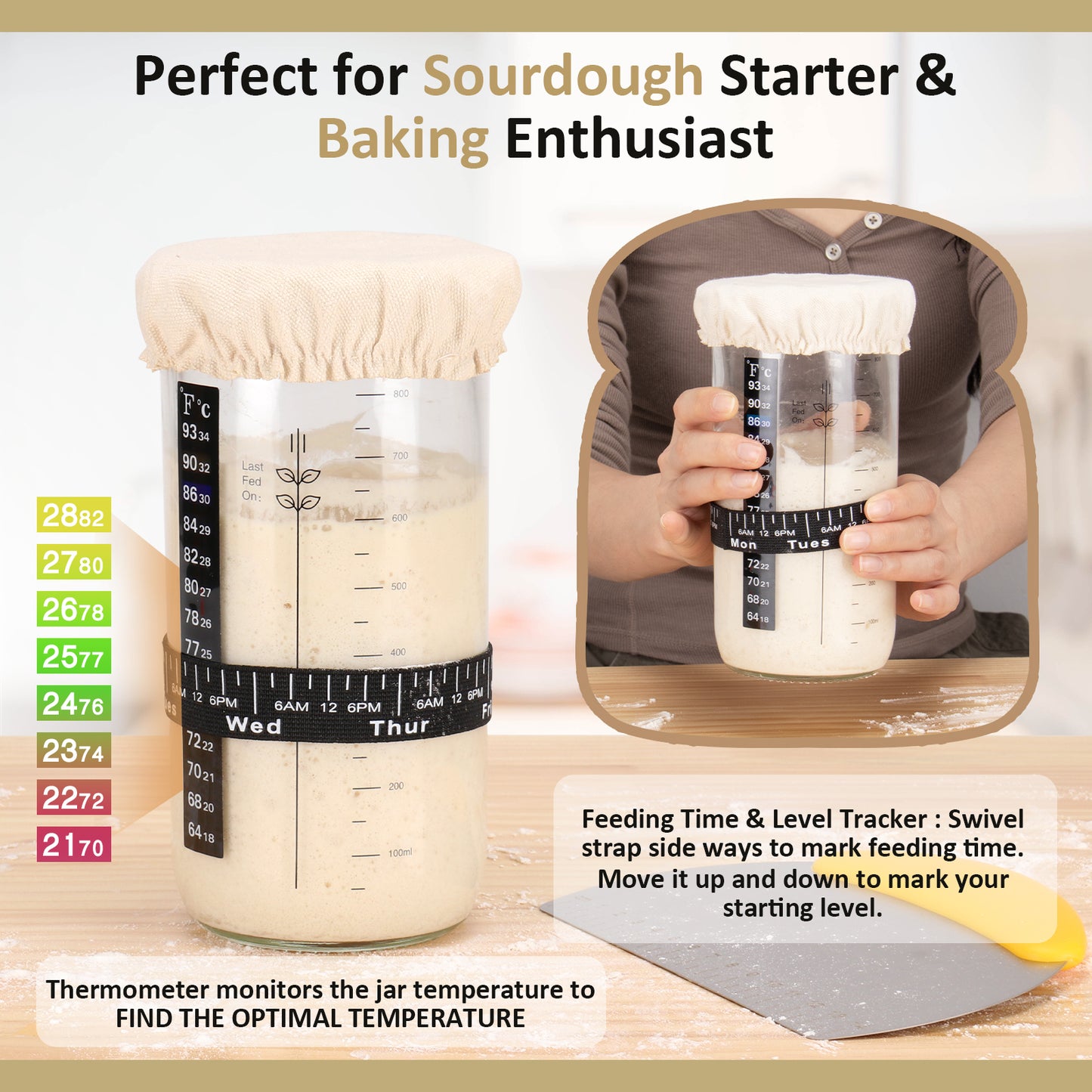 TeeMars Sourdough Starter Kit - Durable Complete Sourdough Bread Baking Supplies (11PCS)