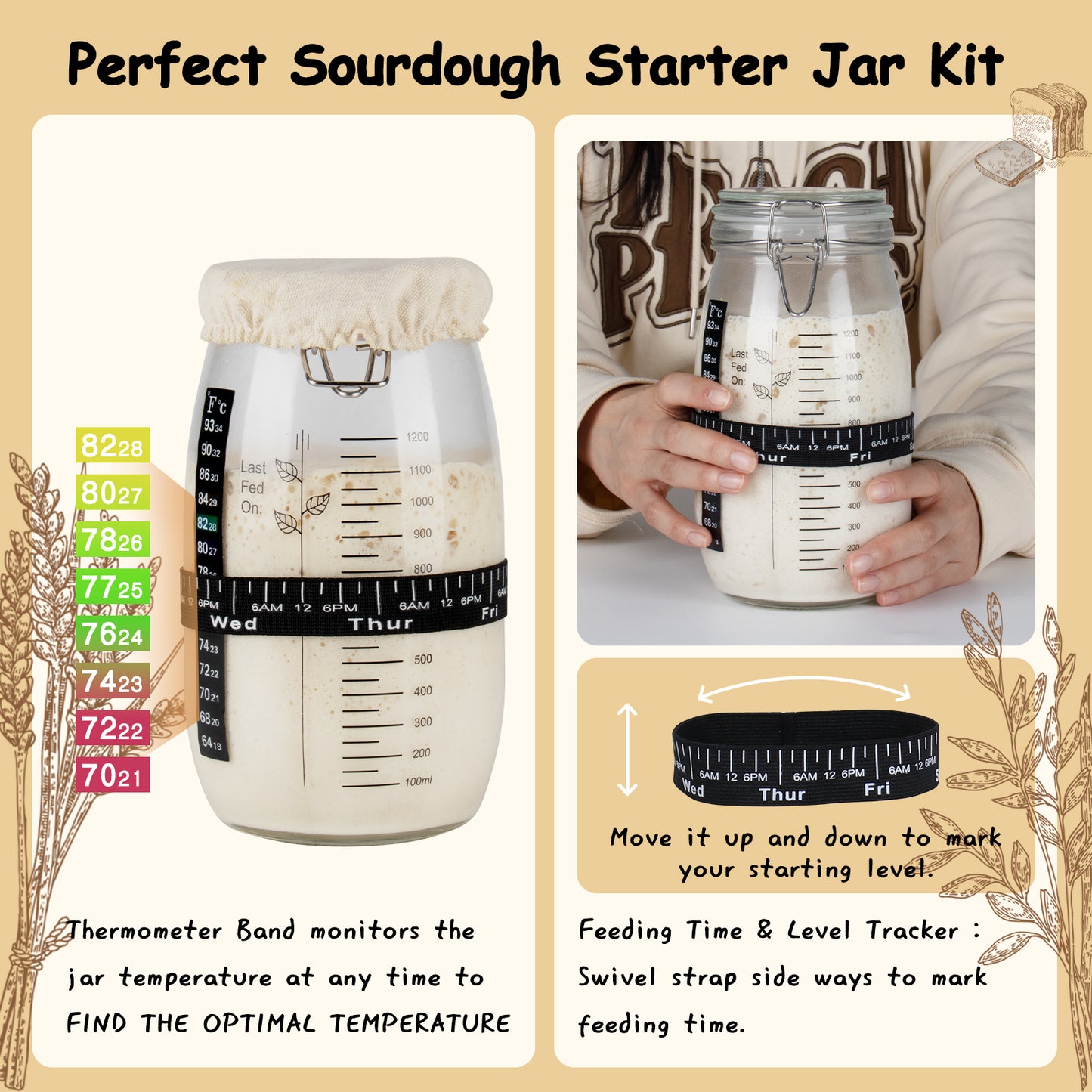 TeeMars Sourdough Starter Kit - 1500ml Sourdough Jar